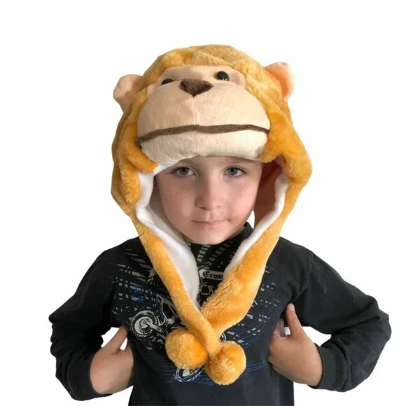 Monkey Plush Animal Hat Winter Cap One Size Fits All 3D Costume Ear Warmers