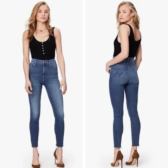 MOTHER HIGH WAISTED LOOKER ANKLE FRAY Big Sky