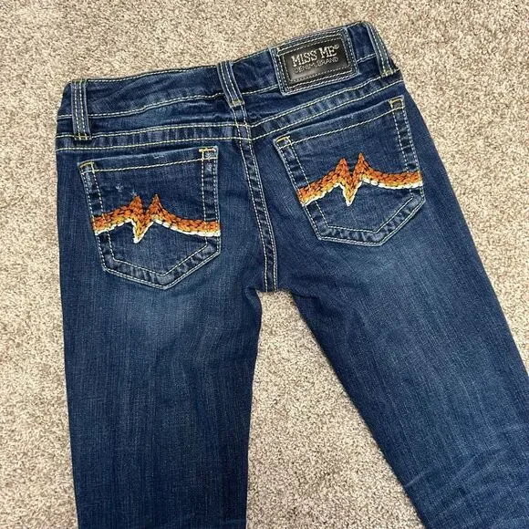Miss Me Sunny Skinny Denim Jeans Women Size 26 Embroidery Thick‎ Stitch Distress