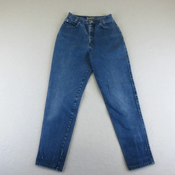 Memphis Jeans Womens 7/8 VTG Blue High Waisted Mom Jeans Tapered Leg 100% Cotton