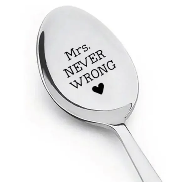 NWT Mrs. NEVER WRONG Silver Stainless Steel Spoon Anniversary,Valentine’s Gift
