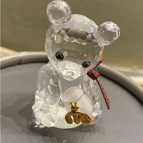 Swarovski Crystal Bear Figurine with Gold Bee Accent