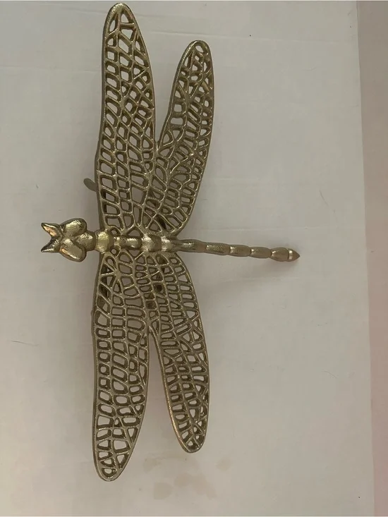 Gold Metal Dragonfly Figurine Trivet Decor Openwork Wings Tabletop Accent
