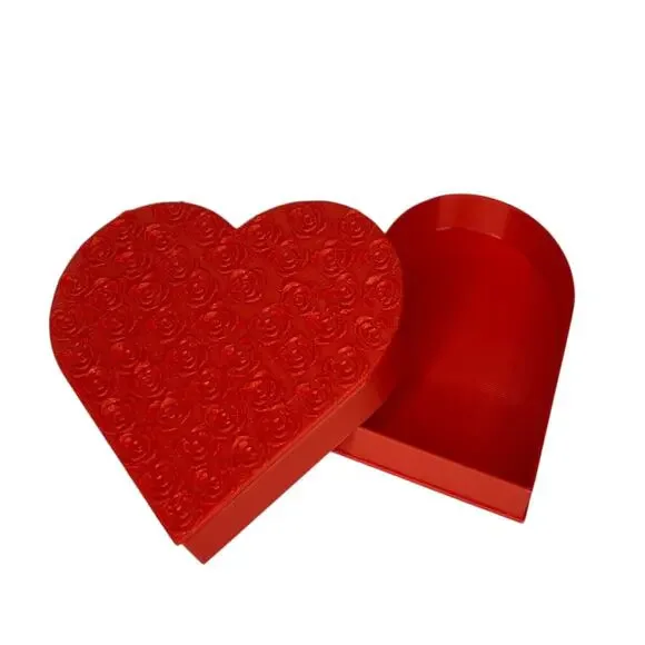 Red Heart Shaped Box with Roses Design Plastic Decorative Valentines Gift