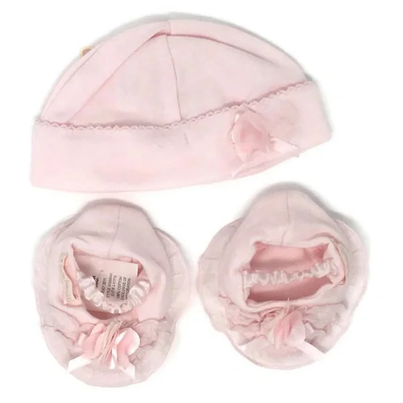 Baby Biscotti Pink Hat and Booties Set NB to 3M
