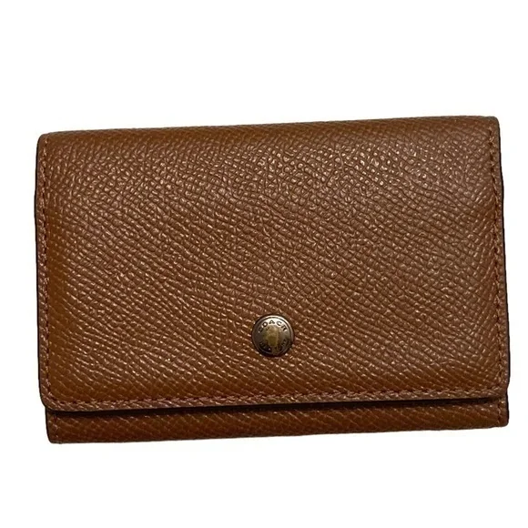 Coach brown textured leather key card hold mini wallet