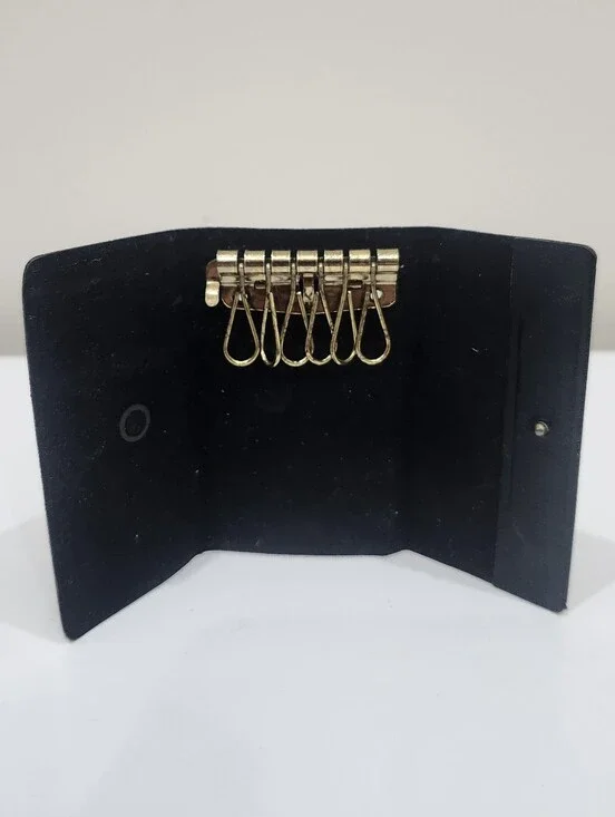Swank Key Case Holder Cowhide Leather Brown Tri-Fold Textured Gold Hooks
