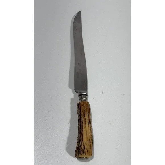 Vintage Fixed Blade Knife‎ Stag Antler Handle 9
