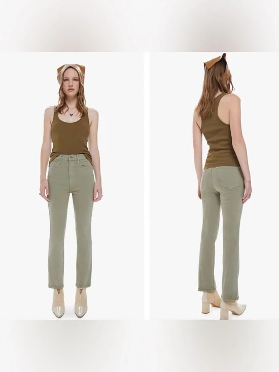 Mother High Waisted Smokin Double Ankle Jeans Oil Green