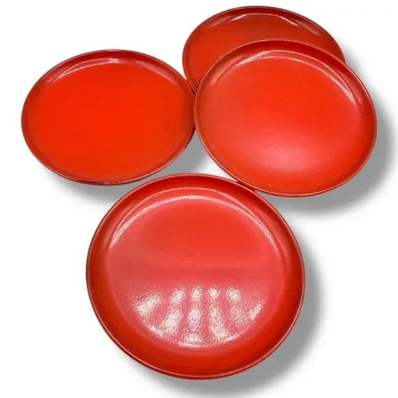 X4 vintage lacquered coasters - red retro decor