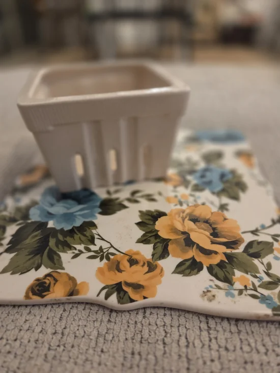 Floral Ceramic Trinket Dish with Yellow and Blue Roses