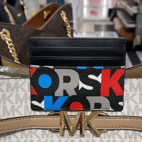 MICHAEL KORS MENS Cooper BLACK MLTI Graphic Logo Tall Card Case  NWT BLACK MULTI