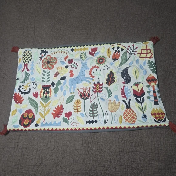 Ikea multicolor embroidered throw pillow cover for rodarv cushion secure tassels