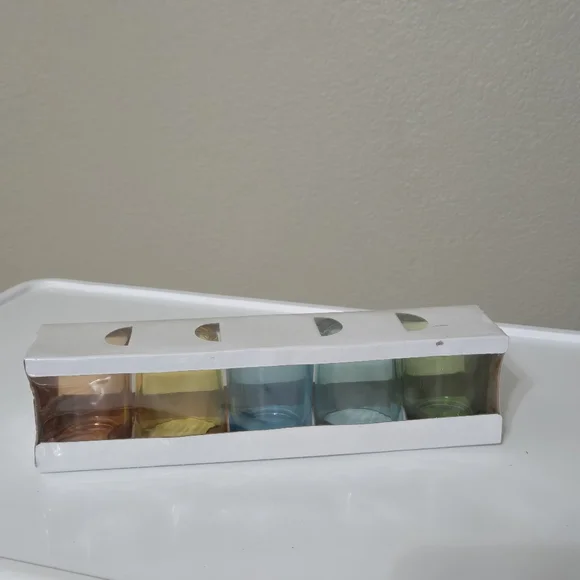 IKEA Art Glass Tea Light Votive Candle Holders set of 5 Multi Colors Rainbow NEW