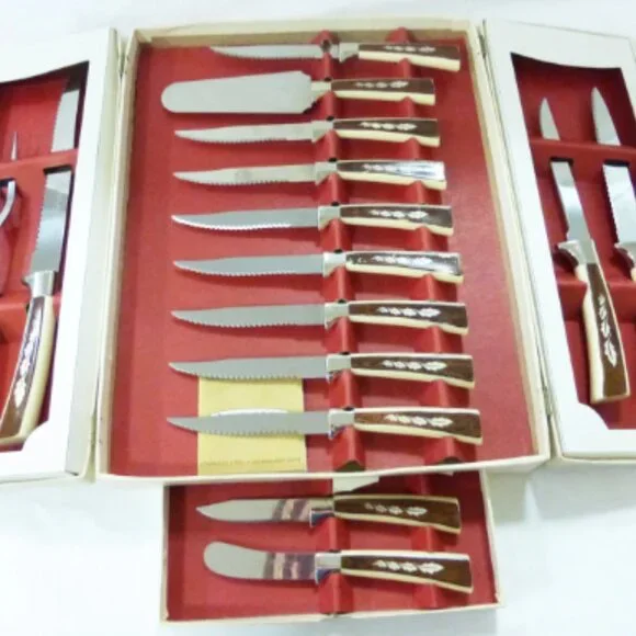 Vtg Sheffield English‎ blades 19pc stainless steel knife Venetian Renaissance