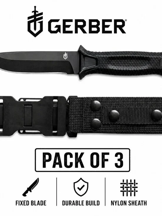 Gerber StrongArm Fixed Blade Knife Plain Edge - Coyote Black pack of 3