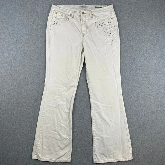 Jeanstar Women White Flare Jeans Mercury Bedazzled Size 12 Bootcut‎ Casual