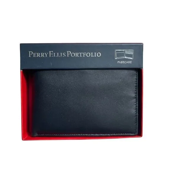 Perry Ellis Portfolio Men's Black Bifold Leather Wallet One Size