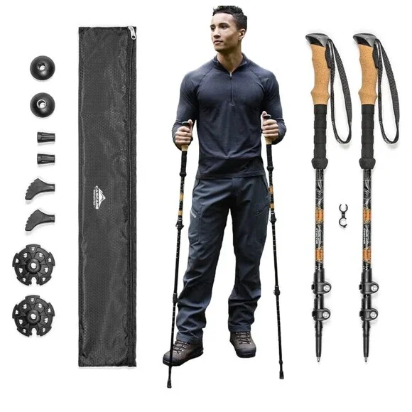 Trekking Poles Cascade Mountain Tech Quick Lock Cork Grip  26”-54” Walking Stick