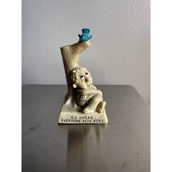 Vintage Go Ahead Everyone Else Does Figurine Blue Bird Tree Novelty sillisculpt