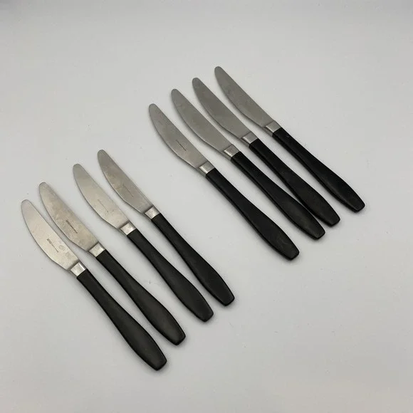 Old Hall‎ Stainless England Knive Set Of 8 - 2 Sizes Black Handle