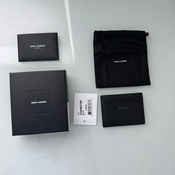 Leather Saint Laurent Black Caviar Calfskin Card Case YSL Box & Dustbag