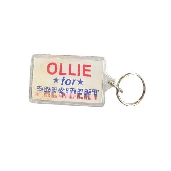 Vintage Ollie For President Novelty Campaign Keychain Acrylic Patriotic USA
