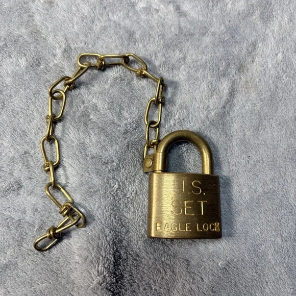 Vintage U.S. Set Eagle Pad Lock Military Issued Solid Brass without Keys