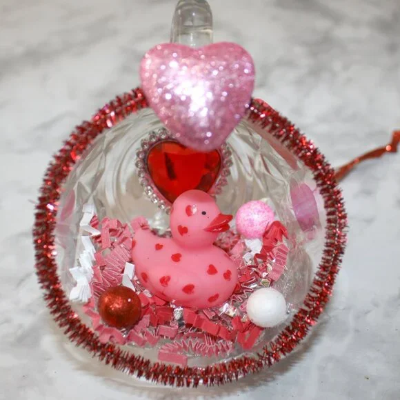 HAND CRAFTED Valentines Day Rubber Duck Decor Ornament Table Upcycled Cup Gift