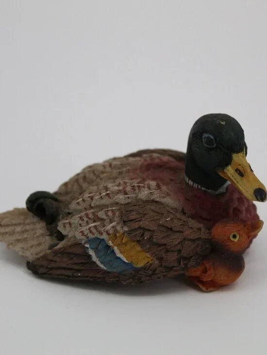 Vintage Mallard Duck with Duckling Ceramic Shelf Sitter Rustic Cabin Woodsy