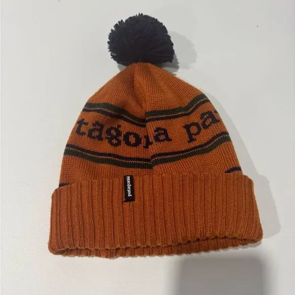 Patagonia Kids' Rust and Navy Beanie with Pom