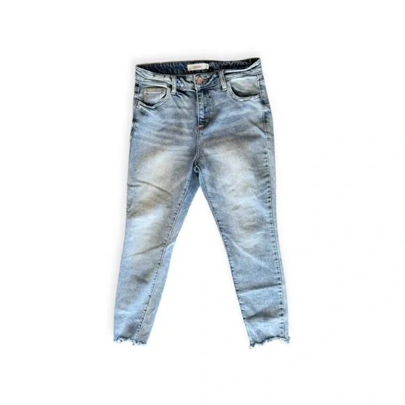 Cello trendy light blue jeans distressed hem  junior size 3