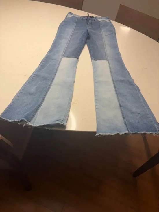 Almost Famous Two-Tone Light & Medium Blue Flare Jeans