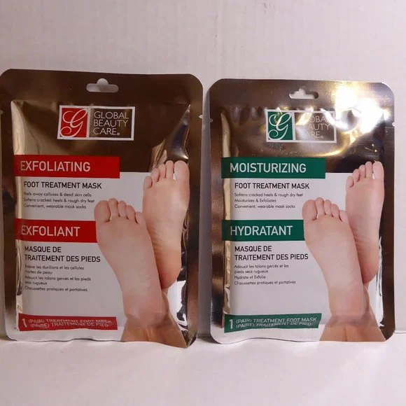 GLOBAL BEAUTY CARE SET; EXFOLIATING FOOT MASK, MOISTURIZING FOOT MASK, SEALED
