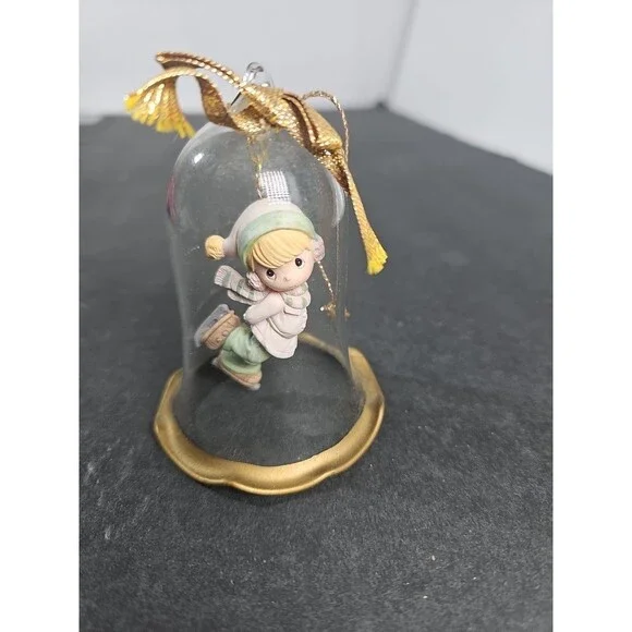 VINTAGE ENESCO PRECIOUS MOMENTS CHRISTMAS GLASS BELL CHRISTMAS ORNAMENT