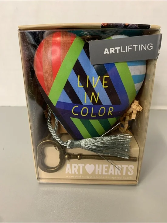 Demdaco “LIVE IN COLOR”Multicolor Hanging or Sitting  Heart w/ Tassel
