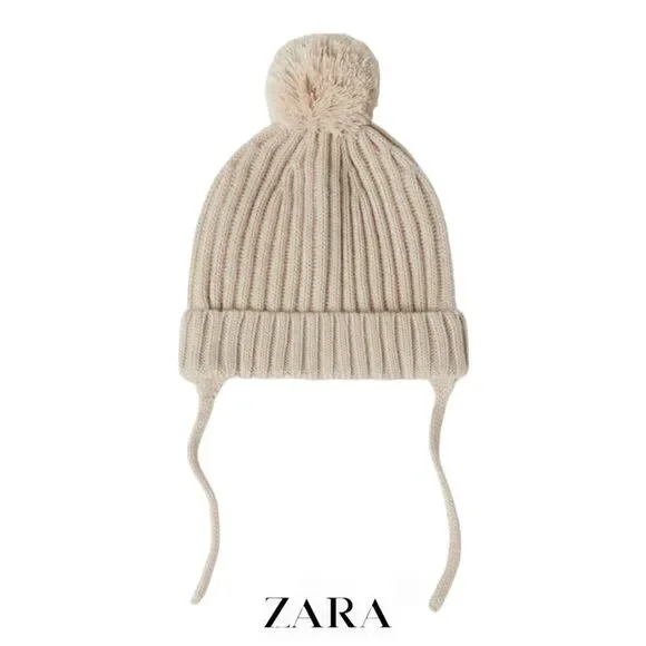 ZARA Kids | Sand | KNIT BEANIE WITH POMPOM