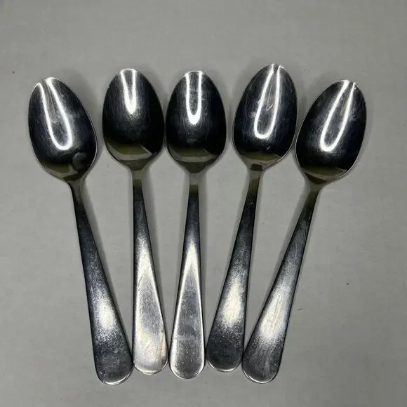 Rocco Spoon Set Of 5 Lot tablespoon? size FLAWED-ALL Damaged and Discolored Worn