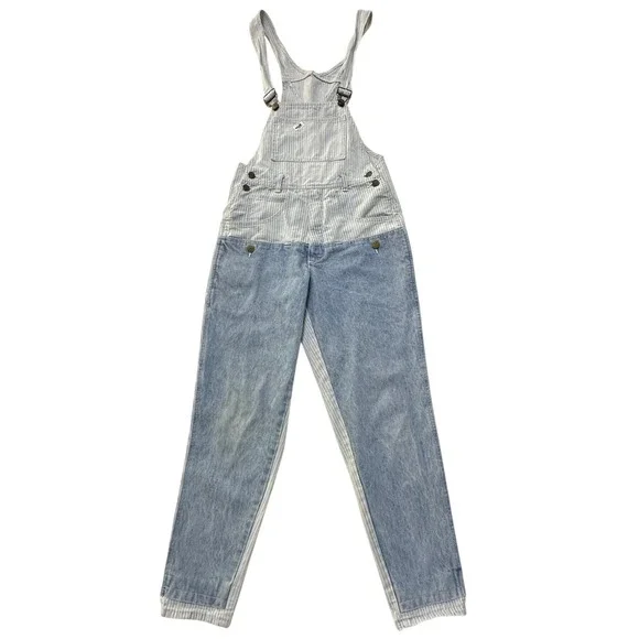 Guess Overalls Womens 1 VTG 90s Pinstriped Colorblock Denim Made in USA Coastal