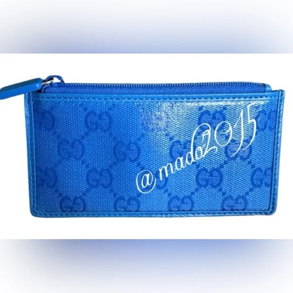 NWT AUTHENTIC GUCCI GG Crystal Card Case Vibrant Blue