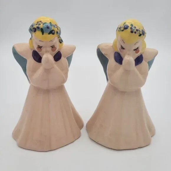 Charming Ceramic Angel Figurines - Cream and Blue