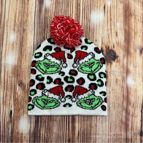 Grinch Light Up Christmas Pom Beanie  White/Green One Size