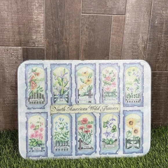 Vintage‎ North American Wildflowers Glass Cutting Board Floral Botanical