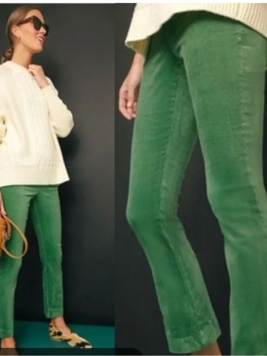 Tuckernuck Green Corduroy Ashford Pants Crop Kick Flare High-Rise sz Large