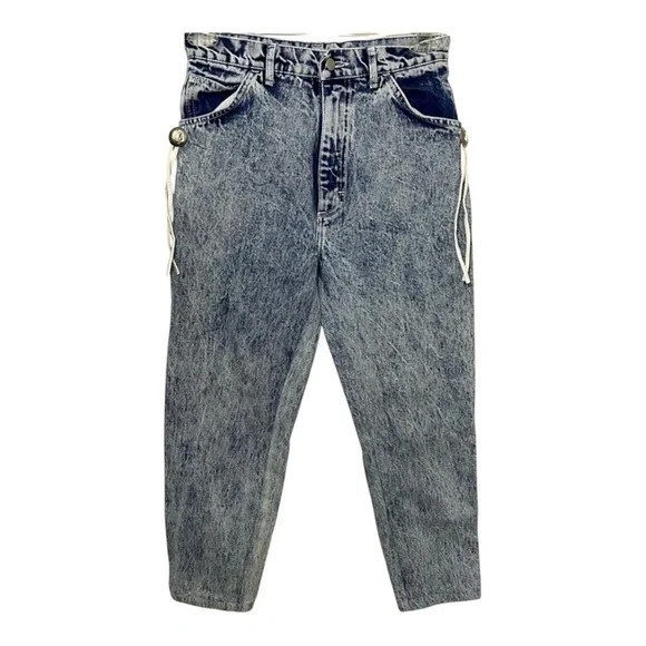 Vintage 80s Acid Wash High Waist Tapered Mom Jeans Grunge Indie Hipster Retro 26