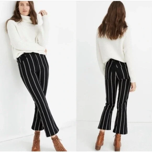 Madewell Elsie Cali Demi-Boot Jeans Women's Size 27 Black w/Red White Stripe