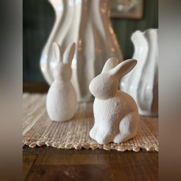 SET Neutral Textured Easter Bunny Decor Set 6” & 7” Minimalist Spring Decor