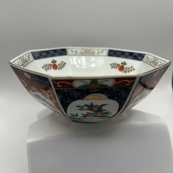 Vintage Andrea by‎ Sadek Octagon Bowl Japanese Imari Style Gold Gilded 8 sided