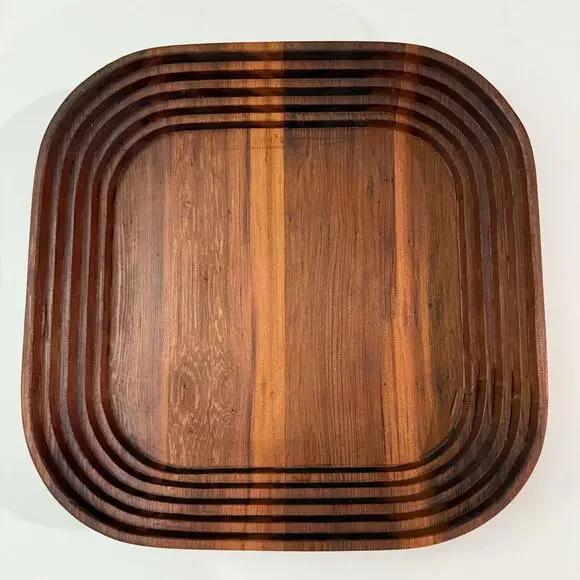 Solid Wood Square Tray 13.5 x 2.5 Decor Display Carved Tapered Tiered
