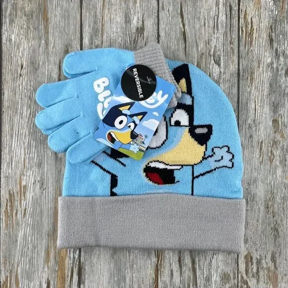 Bluey Beanie Hat & Glove Set Reversible